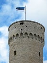 Estonian flag on Hermann Tower in the Old Town of Tallinn, Estonia Royalty Free Stock Photo