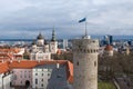 Estonian flag on Tall Hermann Tower in the Old Town of Tallinn, Estonia Royalty Free Stock Photo