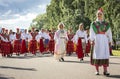 Estonian folk singers and dancers at the song festival grounds in Pirita Royalty Free Stock Photo