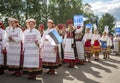 Estonian folk singers and dancers at the song festival grounds in Pirita Royalty Free Stock Photo