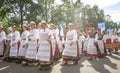 Estonian folk singers and dancers at the song festival grounds in Pirita Royalty Free Stock Photo