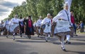 Estonian folk singers and dancers at the song festival grounds in Pirita Royalty Free Stock Photo