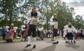 Estonian folk singers and dancers at the song festival grounds in Pirita Royalty Free Stock Photo