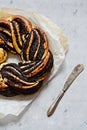 Estonian Kringle. Brioche with poppy and chocolate. Wreath. Royalty Free Stock Photo