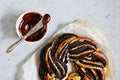 Estonian Kringle. Brioche with poppy and chocolate. Wreath. Royalty Free Stock Photo