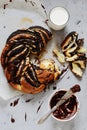 Estonian Kringle. Brioche with poppy and chocolate. Wreath. Baking, national pastries. Babka. Royalty Free Stock Photo