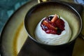 Estonian sweet dessert Kama with yoghurt mousse