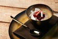 Estonian sweet dessert Kama with yoghurt mousse, wild berries an