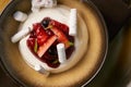 Estonian sweet dessert Kama with yoghurt mousse, wild berries an