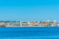 Estoril castle viewed behind Tamariz beach in Portugal Royalty Free Stock Photo