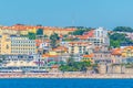 Estoril castle viewed behind Tamariz beach in Portugal Royalty Free Stock Photo