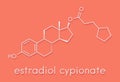 Estradiol cypionate estrogen prohormone molecule. Long-acting, intramuscular injectable prodrug of estradiol. Skeletal formula.