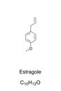 Estragole, methyl chavicol, chemical formula and skeletal structure