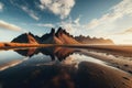 estrahorn mountain range and Stokksnes beach panorama in Iceland Royalty Free Stock Photo