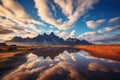 estrahorn mountain range and Stokksnes beach panorama in Iceland Royalty Free Stock Photo