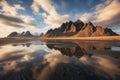 estrahorn mountain range and Stokksnes beach panorama in Iceland Royalty Free Stock Photo