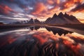 estrahorn mountain range and Stokksnes beach panorama in Iceland Royalty Free Stock Photo