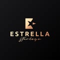 Estrella star logo. Letter E on black background