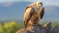 Estremadura, Griffon vulture in a detailed portrait, standing on a rock. Generative AI