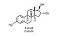 Estriol molecular structure. Estriol skeletal chemical formula. Chemical molecular formula vector illustration