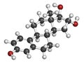 Estriol (oestriol) human estrogen hormone molecule. Atoms are represented as spheres with conventional color coding: hydrogen (