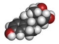Estriol (oestriol) human estrogen hormone molecule. Atoms are represented as spheres with conventional color coding: hydrogen (