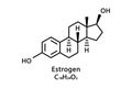 Estrogen molecular structure. Oestrogen skeletal chemical formula. Chemical molecular formula vector illustration