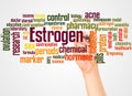 Estrogen word cloud and hand with marker concept