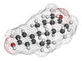 Estrone (oestrone) human estrogen hormone molecule. Atoms are represented as spheres with conventional color coding: hydrogen ( Royalty Free Stock Photo