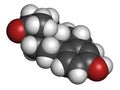 Estrone (oestrone) human estrogen hormone molecule. Atoms are represented as spheres with conventional color coding: hydrogen (