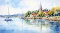 Estuary Of France Watercolor Painting: Captivating Coastal Landscapes By Martin Rak