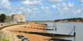 Estuary of the river Deben at Felixstowe Ferry with Martello Tower. Royalty Free Stock Photo