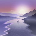 Estuary Sunset Illustration with Sailing Boat