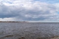 Estuary Vistula River to the Baltic Sea at cloudy day