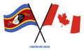 Eswatini and Canada Flags Crossed And Waving Flat Style. Official Proportion. Correct Colors