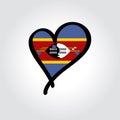 Eswatini flag heart-shaped hand drawn logo. Vector illustration.