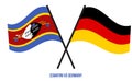 Eswatini and Germany Flags Crossed And Waving Flat Style. Official Proportion. Correct Colors