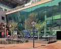 Empty abstract foodcourt and shopping center during covid-19 lockdown