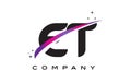 ET E T Black Letter Logo Design with Purple Magenta Swoosh