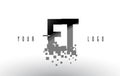 ET E T Pixel Letter Logo with Digital Shattered Black Squares