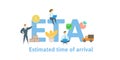 ETA, Estimated Time of Arrival. Concept with keywords, letters and icons. Flat vector illustration. Isolated on white