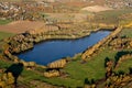 Etang de Saint-Maurice-Montcouronne, Ile-de-France seen from the sky in autumn Royalty Free Stock Photo