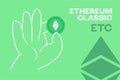 Hand holding Ethereum Classic crypto currency editable vector. Flat design ETC crypto token banner