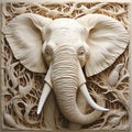 White Wood Elephant Sculpture: Naturalistic Bird Portraits Inspired Artwork Royalty Free Stock Photo