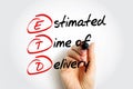 ETD Estimated Time of Delivery - final point in a logistics supply chain, or the moment a product is handed over to the consignee Royalty Free Stock Photo