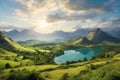 Eternal Beauty: A Scenic Blend of Mountains, Lake, and Blue Sky