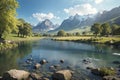 Eternal Beauty: A Scenic Blend of Mountains, Lake, and Blue Sky