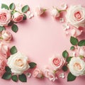 Greeting Card or Banner Featuring Beautiful Roses on Pink Background for Special Occasions. Generative ai for illustrations