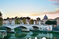 The eternal City. Embankment of the Tiber river and the view of the majestic Rome Italy with its bridges Royalty Free Stock Photo