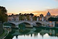 The eternal City. Embankment of the Tiber river and the view of the majestic Rome Italy with its bridges